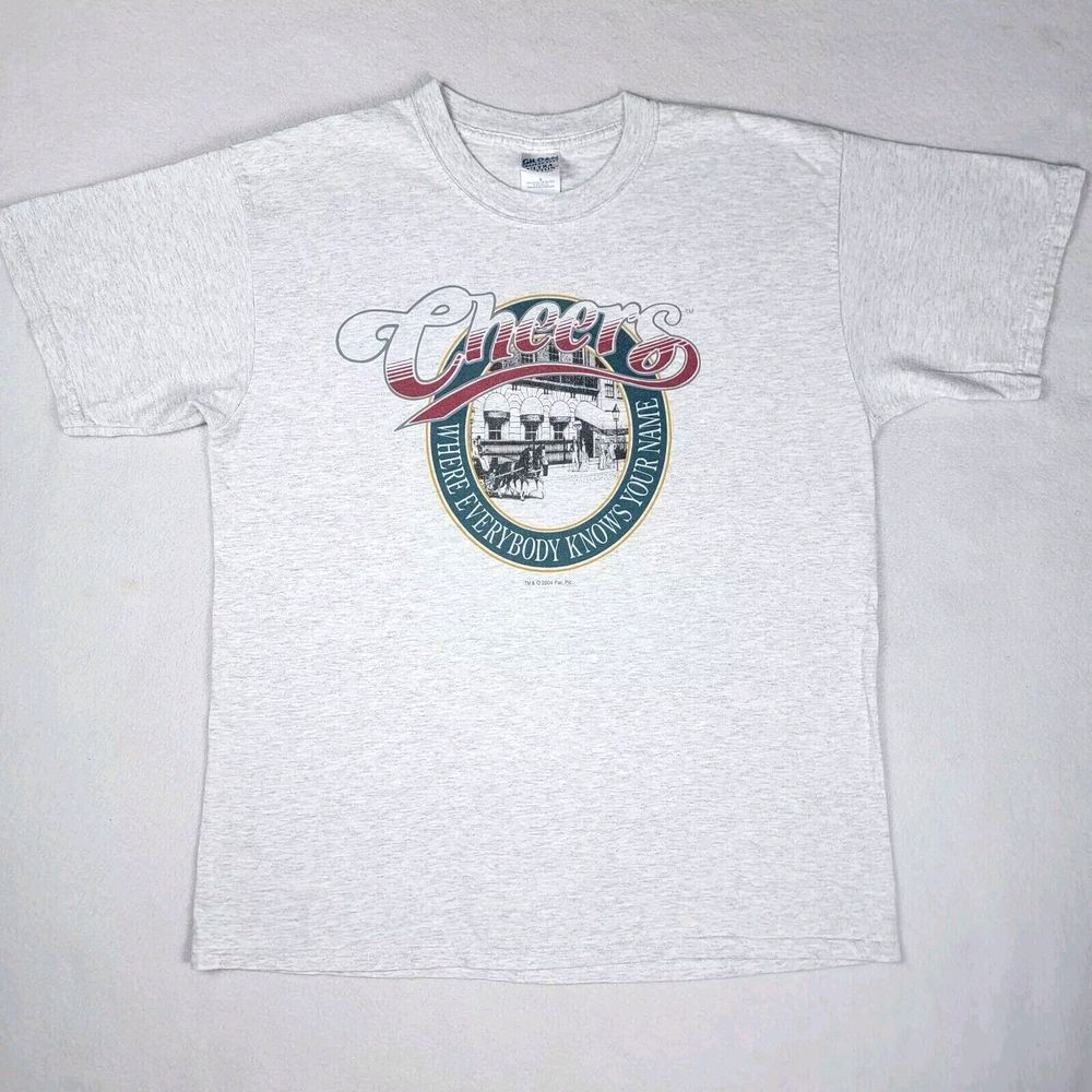 Vintage Y2K Cheers T-Shirt Men's Size Large Gray Short Sleeve Boston TV Series